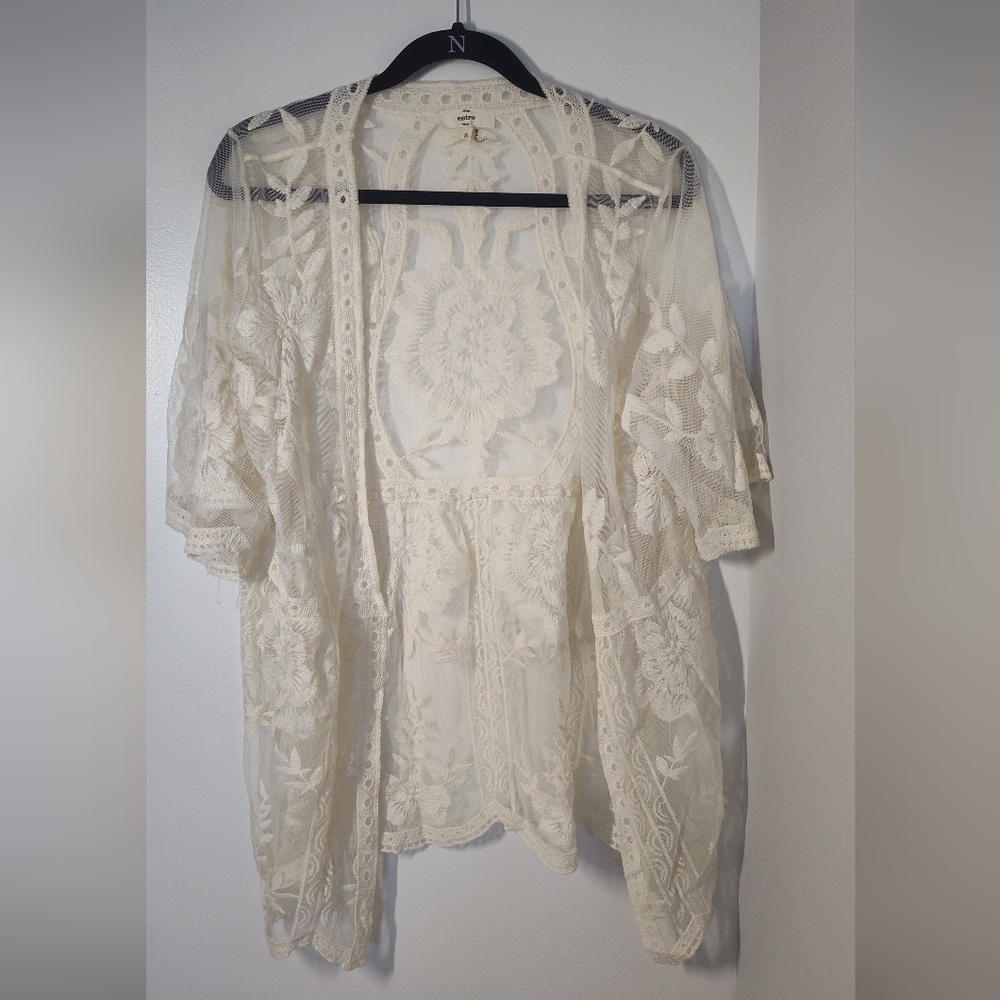 entro Ivory Lace Floral Open Cardigan #8